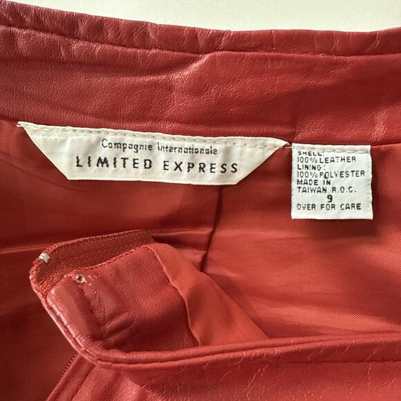 Vintage Limited Express Red Leather Pencil Skirt Retro Glam Mob Wife Women’s 9 - Picture 6 of 11